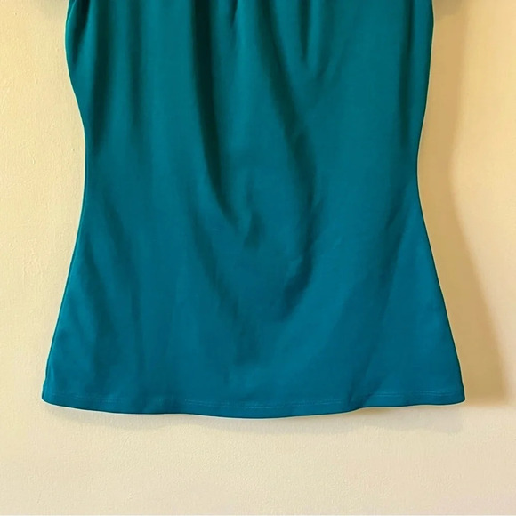 RW&CO| Teal Green Boat Neck Cap Sleeve Fitted Cotton Top Size  US Small - Picture 4 of 8